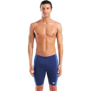 Arena Mens Performance Stripes Swim Jammer Professional Training Swimsuit Sports Bathing Suit(Navy/Navy Multi)