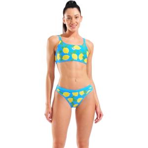Arena Womens Performance Lemons Bikini Swimsuit Lace Plus Back Bandeau Sports Training Bathing Suit(Turquoise/Multi)