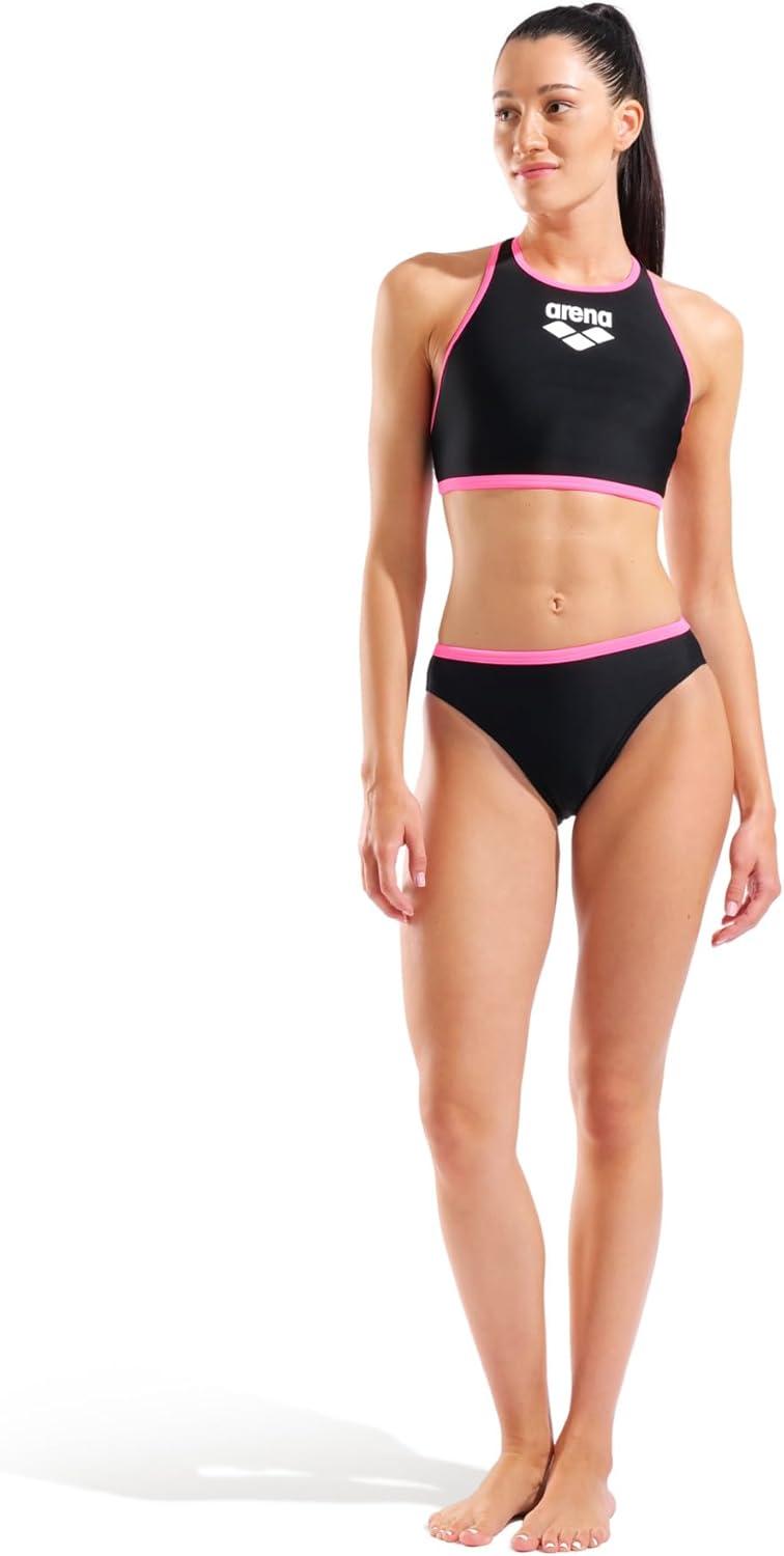 imageARENA Feel Womens Solid YLine Back Bralette Two Piece Bikini Supportive Wide Straps Chlorine Saltwater Resistant Quick Drying UV Protection Ladies Bathing Suit BlackShocking Pink US Size 30