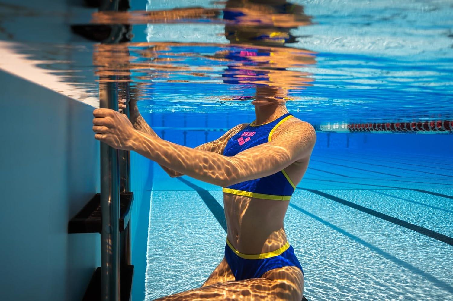 imageARENA Feel Womens Solid YLine Back Bralette Two Piece Bikini Supportive Wide Straps Chlorine Saltwater Resistant Quick Drying UV Protection Ladies Bathing Suit BlackShocking Pink US Size 30