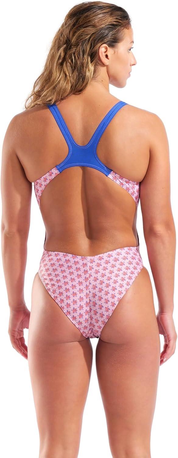 imageARENA Performance Womens Bouquet Swim Tech Back One Piece Swimsuit Wide Straps Stylish Competitive Training Practice Bathing Suit Pink MultiNeon Blue US Size 38