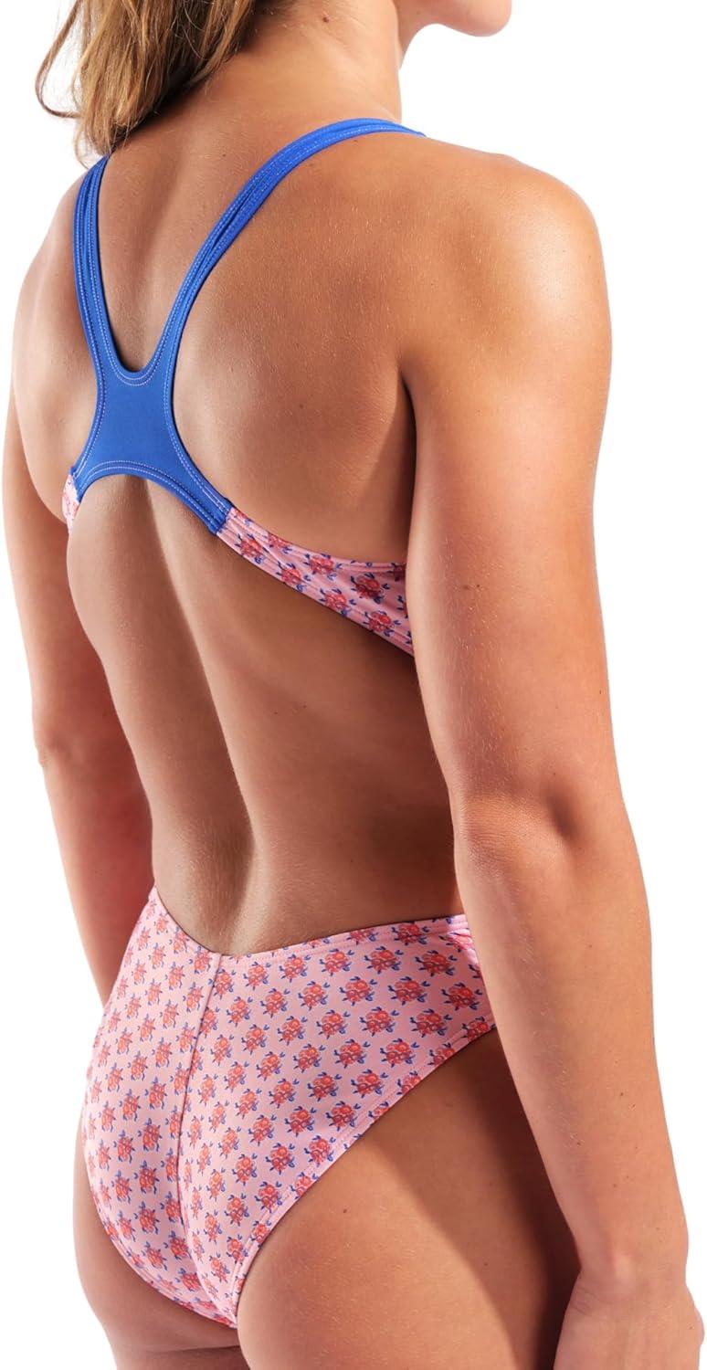 imageARENA Performance Womens Bouquet Swim Tech Back One Piece Swimsuit Wide Straps Stylish Competitive Training Practice Bathing Suit Pink MultiNeon Blue US Size 38