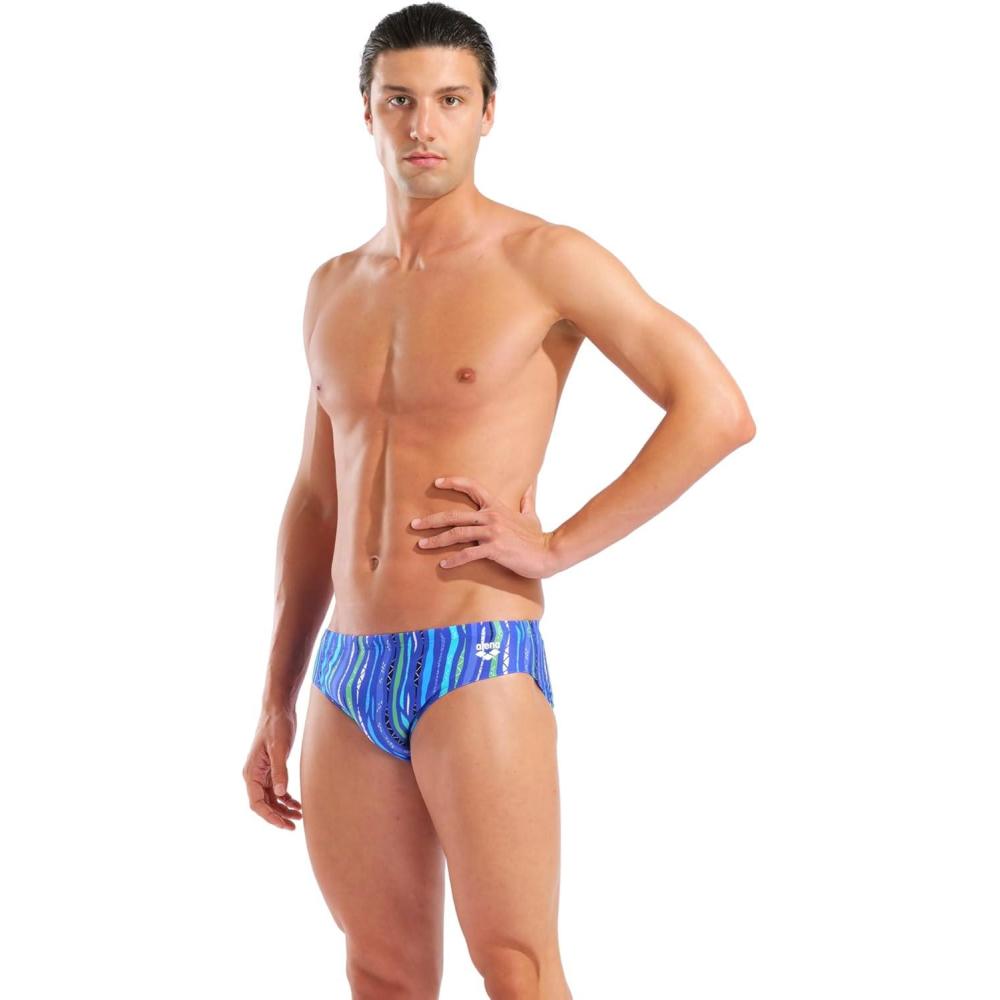 imageArena Mens Performance Stripes Swim Briefs Chlorine Resistant Long Lasting Sports Bathing SuitNavyNavy Multi