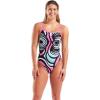 imageArena Womens Performance Illusion Challenge Back One Piece Swimsuit Thin Straps Open BackBlack MultiShocking Pink