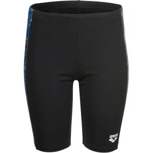 ARENA Performance Boys’ Junior Draft Swim Jammer Youth Trunks Internal Drawstring Training Bathing Suit Regular Frequent Competitive Swimmer, Black/Blue Multi, US Size 8-10 Jr/26