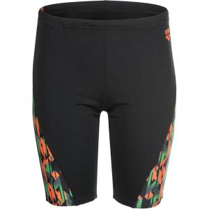 ARENA Performance Boys’ Junior Print Swim Jammer Youth Trunks Internal Drawstring Training Bathing Suit Regular Frequent Competitive Swimmer, Black/Orange Multi, US Size 8-10 Jr/26