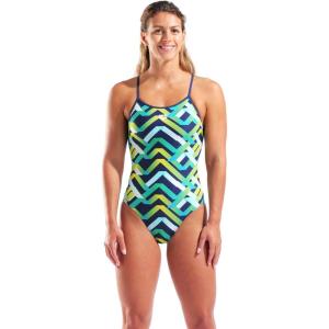 Arena Womens Performance Texture Adjustable Tie Back Pool Open Water Swimsuit Pro Training Suit(Multi Navy/Navy)